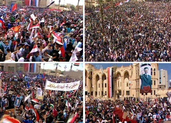 Multitudes afluyen al centro de Raqqa y Salamiye para apoyar la decisión nacional soberana