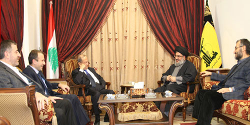 Sayyed Nasrallah recibió el General Aoun en la presencia de Bassil y el Khalil