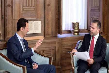 el presidente sirio Bashar al Assad durante la entrevista Al Assad: El terrorismo se alimenta de la ideología wahabí