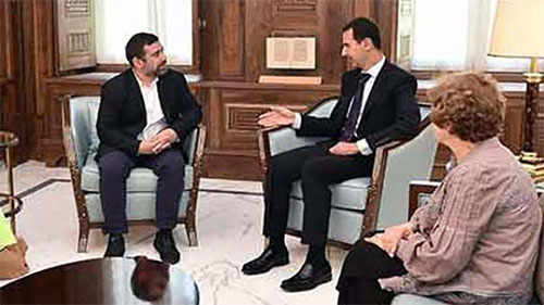 Bashar al Assad con la delegación de parlamentarios europeos El Presidente sirio mantuvo un encuentro con una delegación parlamentaria europea