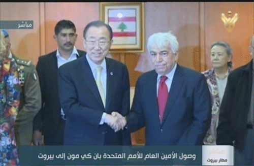 Ban Ki-moon, a su llegada a Beirut
