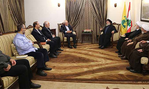 Mohamed Yavad Zarif con Sayyed Hassan Nasrolá El líder de Hezbolá recibe al canciller iraní