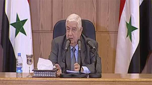 El ministro sirio de Asuntos Exteriores, Walid al Mualem, durante la rueda de prensa Siria no emplearía armas quimícas “Ni siquiera contra los terroristas”