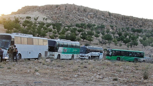 El convoy de los terroristas evacuados Los terroristas de Daesh expulsados de la frontera sirio-libanesa