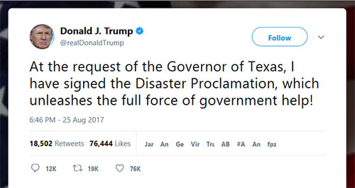 Trump declara estado de catástrofe natural en Texas Trump declara estado de catástrofe natural en Texas por el huracán Harvey