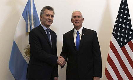 Mike Pence durante su visita a Argentina Pence: EEUU no se quedará de brazos cruzados ante la crisis en Venezuela
