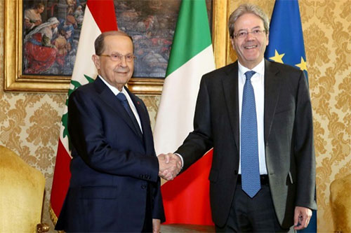 El presidente libanés, Michel Aoun con el primer ministro italiano Paolo Gentiloni Presidente libanés asegura finalizada crisis política