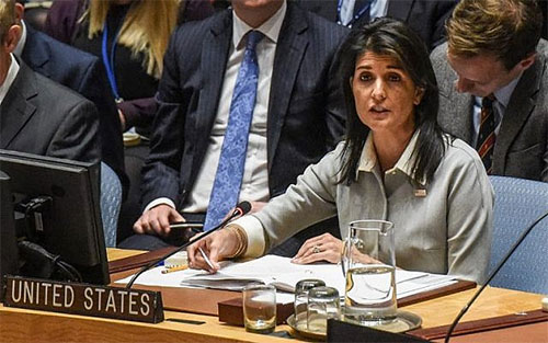la embajadora estadounidense ante la ONU, Nikki Haley