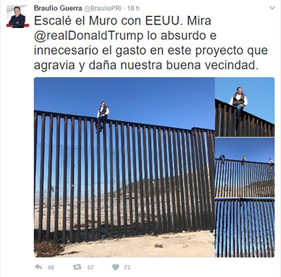 Un diputado mexicano escala “el ridículo muro de Trump” Un diputado mexicano escala “el ridículo muro de Trump”