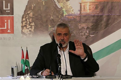 El líder político de Hamás, Ismail Haniye Hamás anuncia que ha llegado a un acuerdo de reconciliación con Al Fatah