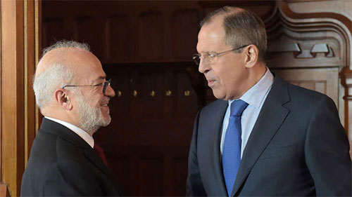 Serguéi Lavrov con su homólogo iraquí, Ibrahim Yaafari