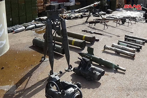 armas confiscadas a los terroristas en Deraa Siria confisca más armas de fabricación israelí y estadounidense