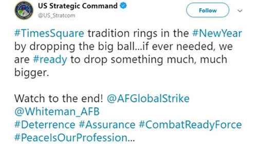 Una captura del tuit del Startcom Mensaje navideño del Ejército de EEUU: Estamos listos para atacar