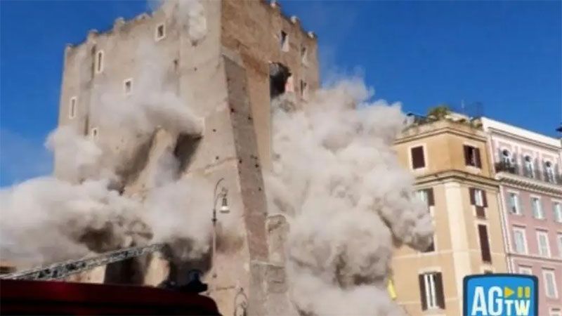 Se derrumba parte de una torre medieval en el centro de Roma