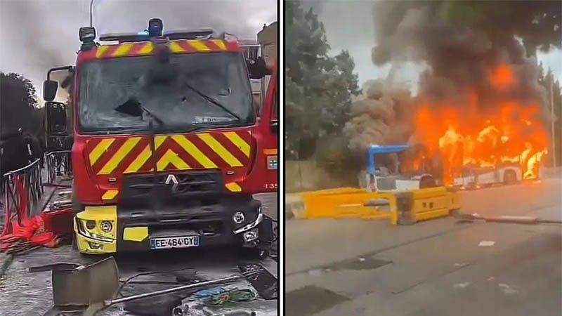 Manifestantes atacan y queman autobuses en masivas protestas estudiantiles en Francia (video)