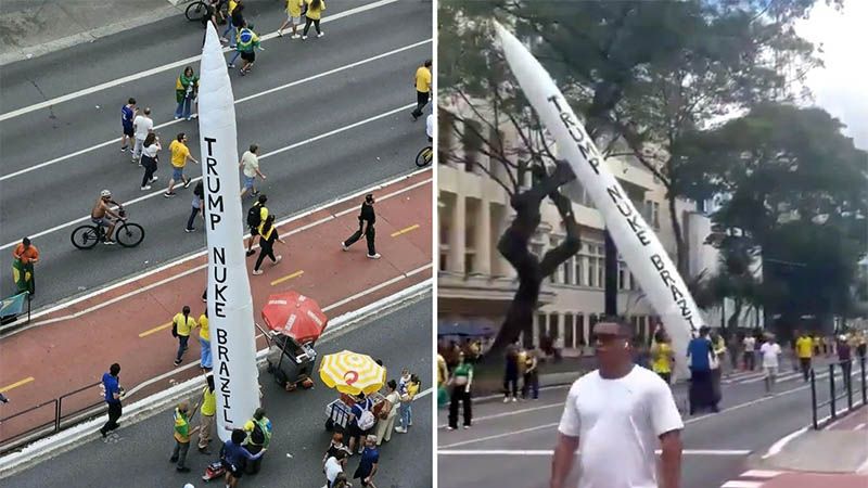 Misil inflable y pol&eacute;mico pedido en un acto bolsonarista: atacar Brasil con armas nucleares